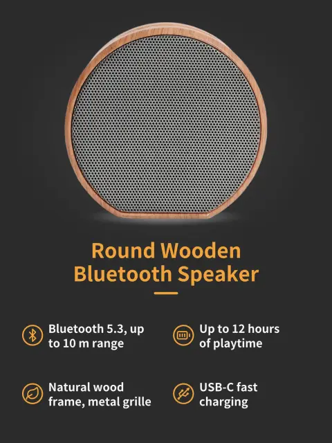 Round wooden Bluetooth speaker: Feature image