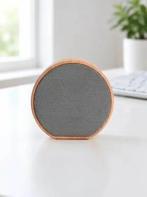 Round wooden Bluetooth speaker: Scene 1