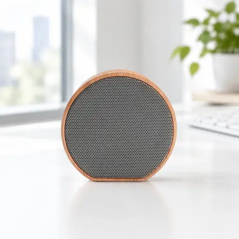 Round wooden Bluetooth speaker: Scene 1