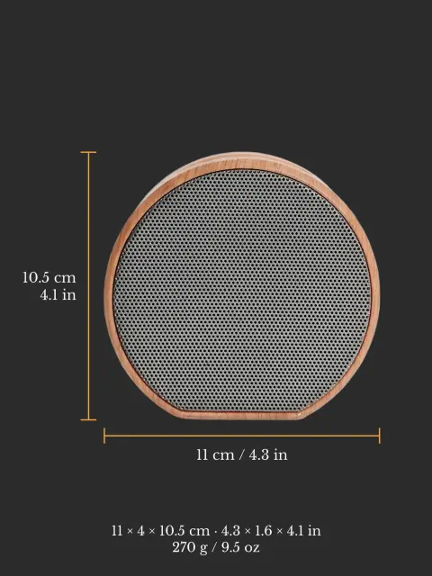 Round wooden Bluetooth speaker: Size image