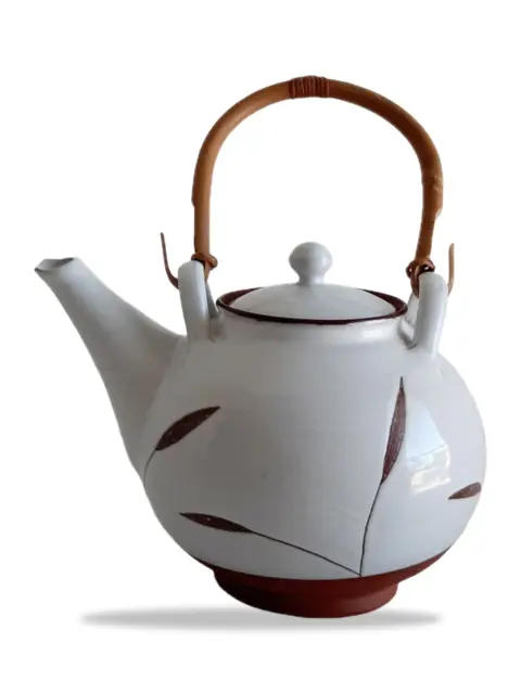 Ceramic teapot with a leaf pattern: White main image