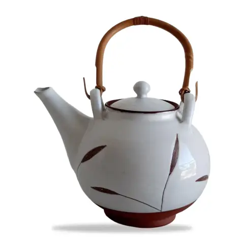 Ceramic teapot with a leaf pattern: White main image